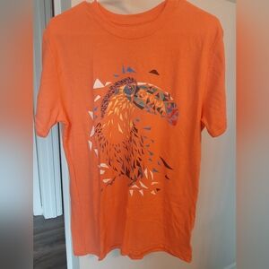 Red Camel Large  Orange Graphic T-Shirt with Toucan Design